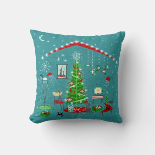 Retro Holiday Decorating Throw Pillow
