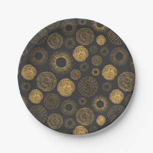 Retro Holiday Gold Burst Sparkler Cake Serving Paper Plates