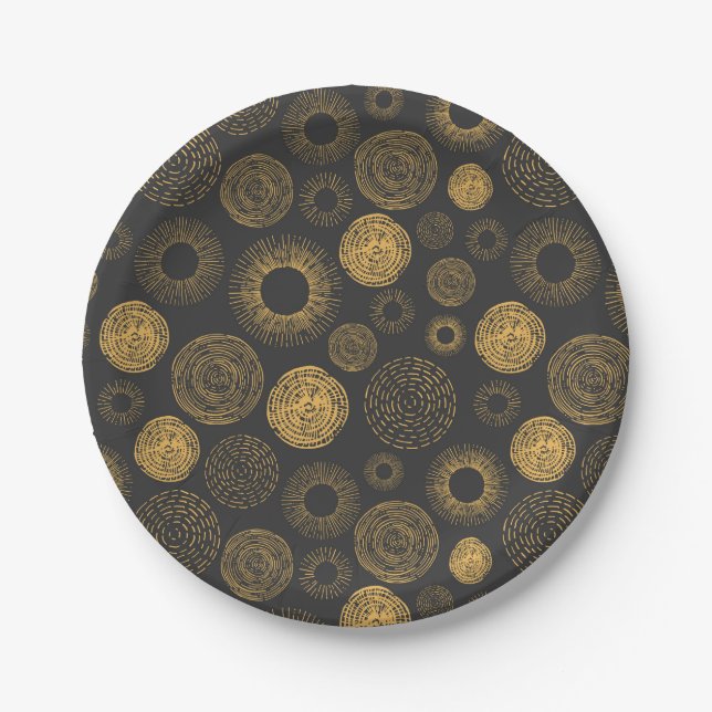 Retro Holiday Gold Burst Sparkler Cake Serving Paper Plates (Front)