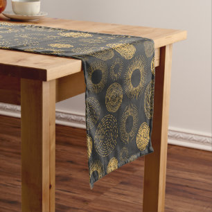 Retro Holiday Gold Burst Sparkler Christmas Short Table Runner