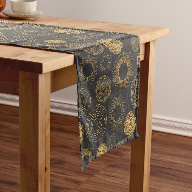 Retro Holiday Gold Burst Sparkler Christmas Short Table Runner (In Situ)