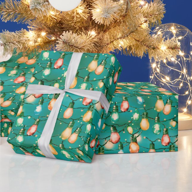Retro Holiday Lights Fun Cute Modern Christmas Wrapping Paper (Holidays)