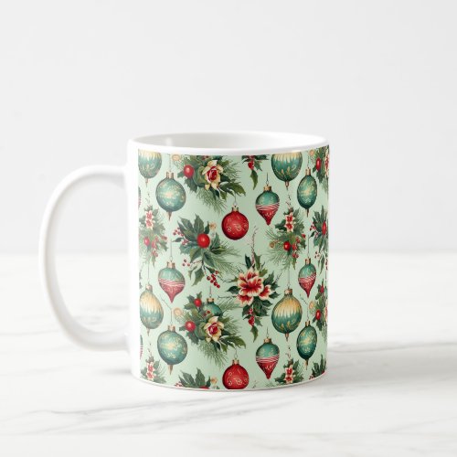 Retro Holiday Ornaments and Flowers Christmas Coffee Mug