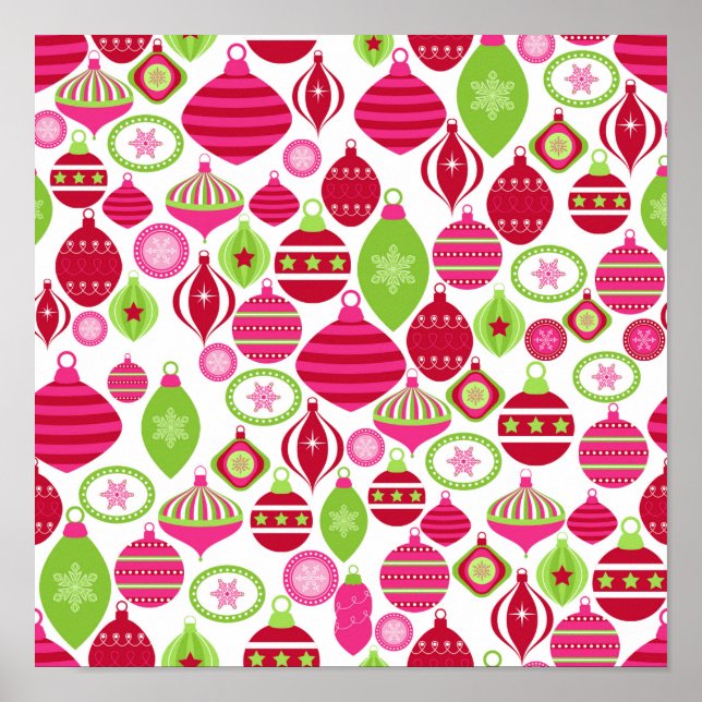 Retro Holiday Ornaments Christmas Pattern Poster (Front)