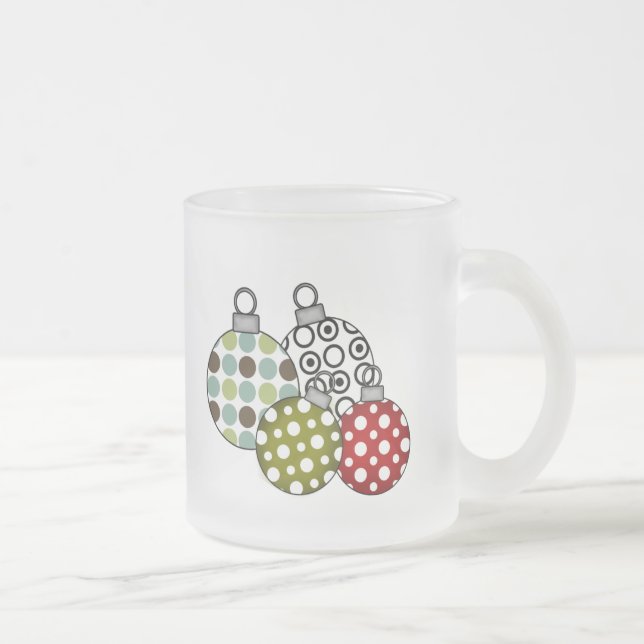 Retro Holiday Ornaments Frosted Glass Coffee Mug (Right)
