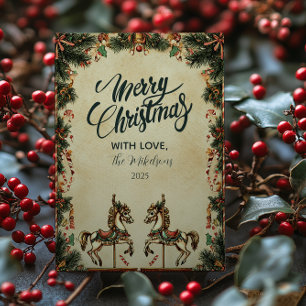 Retro Holiday Rocking Horse Christmas Card