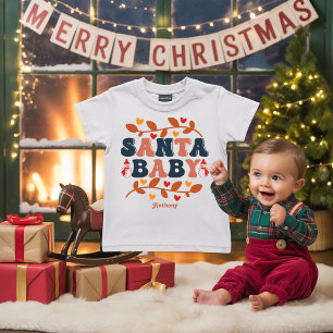Retro Holiday Santa Baby Personalized Baby T-Shirt