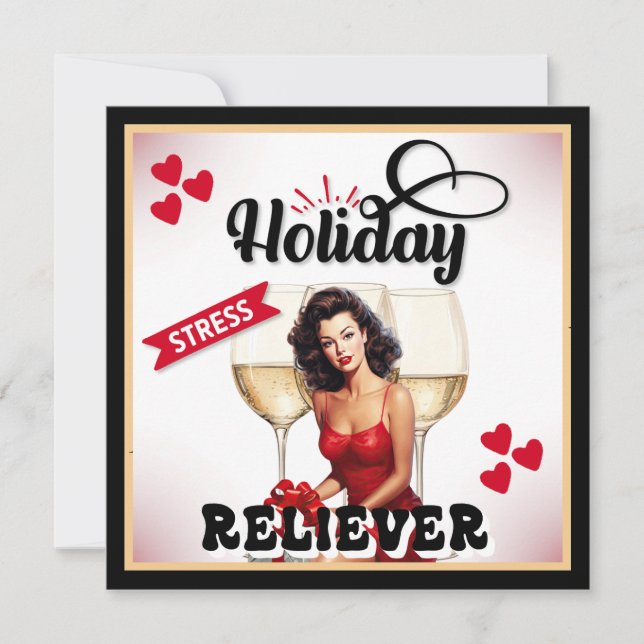 Retro Holiday Stress Reliever Pinup Card (Front)