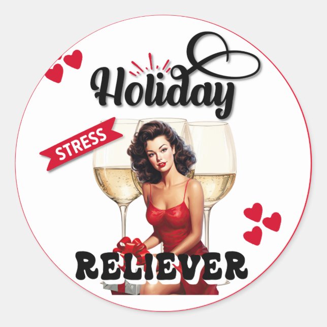 Retro Holiday Stress Reliever Pinup Classic Round Sticker (Front)