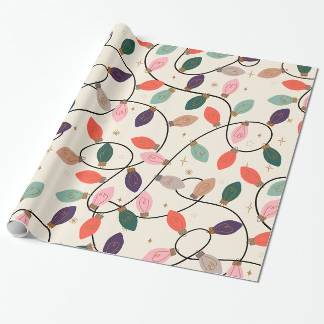 Retro Holiday String Lights Pattern  Wrapping Paper (Unrolled)