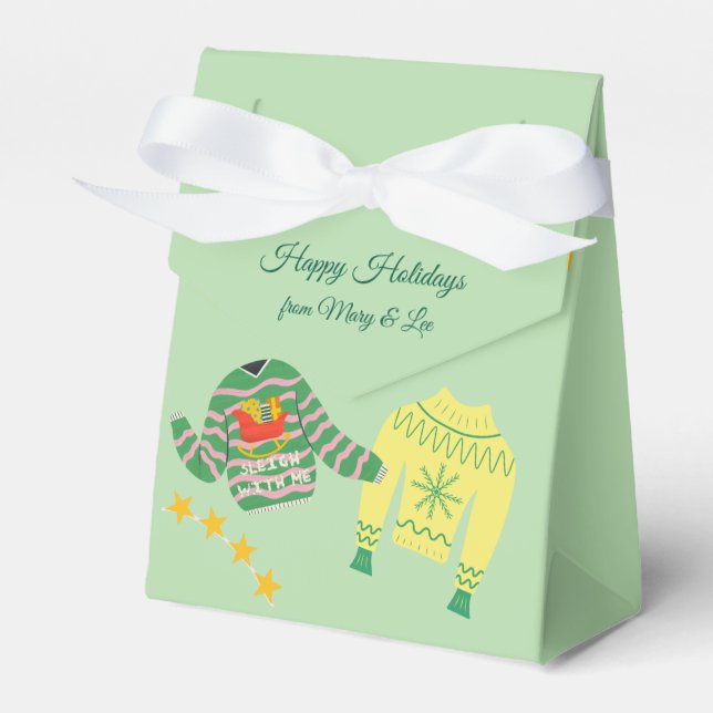Retro Holiday Ugly Sweater Christmas Party Favor Boxes (Front Side)
