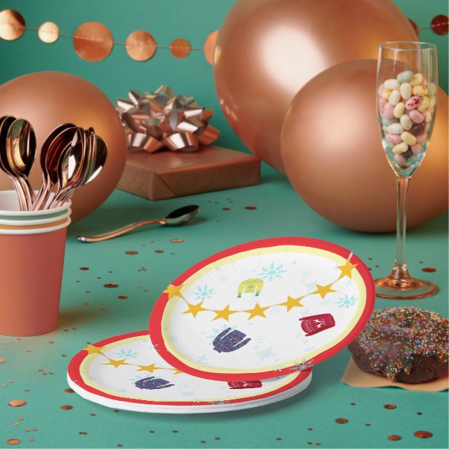 Retro Holiday Ugly Sweater Christmas Party Paper Plates (Multi)