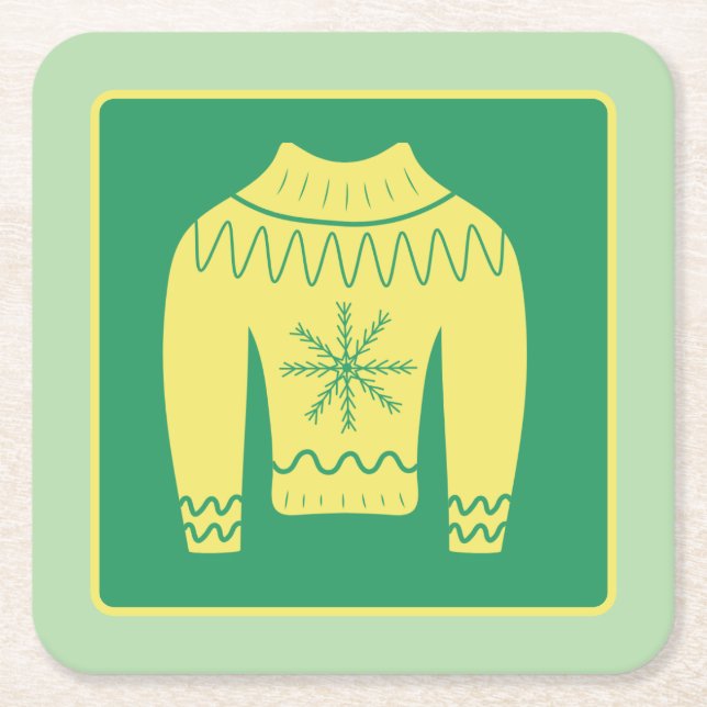 Retro Holiday Ugly Sweater Christmas Party Square Paper Coaster (Front)