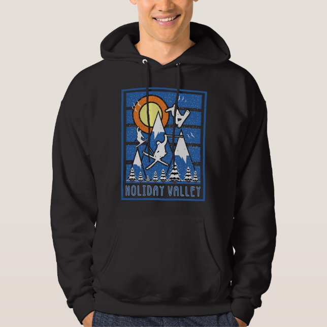 Retro Holiday Valley Ski Sunset Hoodie (Front)