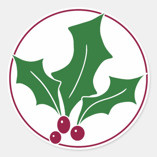 Retro Holly Berries I, Red Trim Classic Round Sticker (Front)