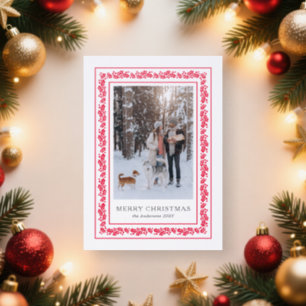 Retro Holly Berry Border Christmas Cards