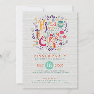 Retro Holly Jolly Christmas Dinner Invite