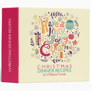 Retro Holly Jolly Christmas Recipes 3 Ring Binder