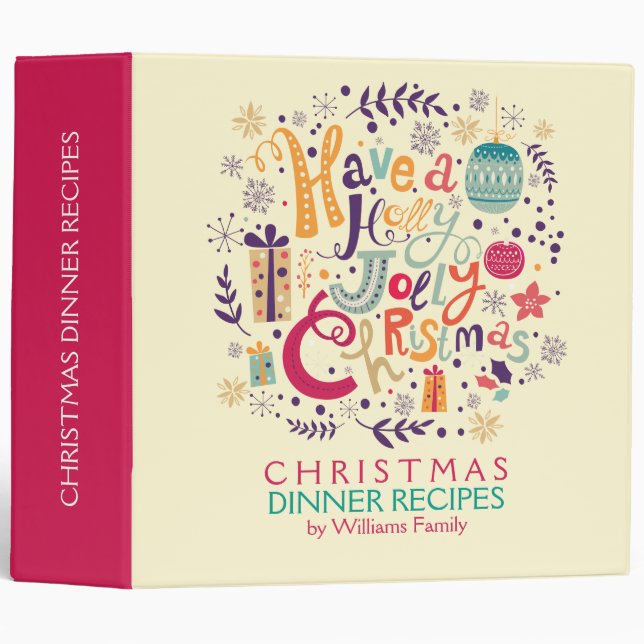 Retro Holly Jolly Christmas Recipes 3 Ring Binder (Front/Spine)