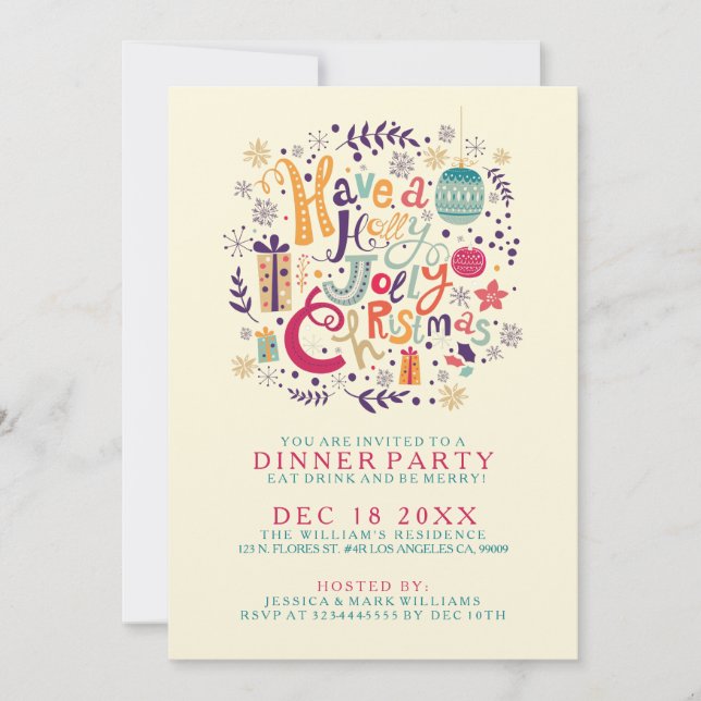 Retro Holly Jolly Colorful Christmas Diner Invite (Front)