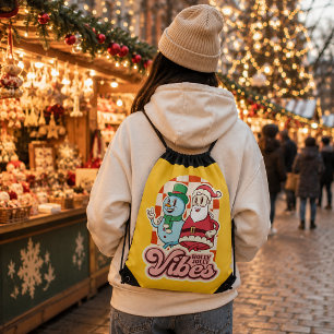 Retro Holly Jolly Vibes Drawstring Backpack