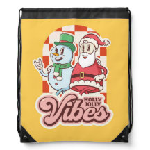 Retro Holly Jolly Vibes Drawstring Backpack