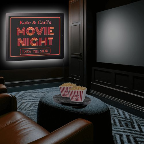 Retro Hollywood Movie Night Red Add Your Name LED Sign