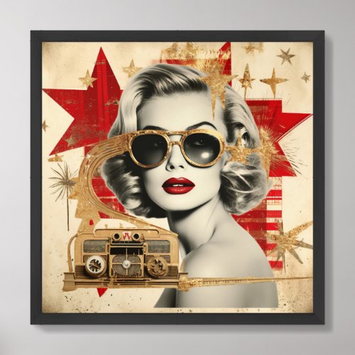 Retro Hollywood movie star pin up woman  Framed Art