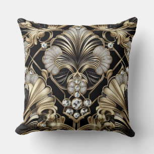 Retro Home Accents Black and Gold Art Deco Throw Pillow