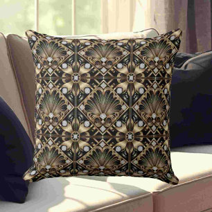 Retro Home Accents Black and Gold Art Deco Throw Pillow
