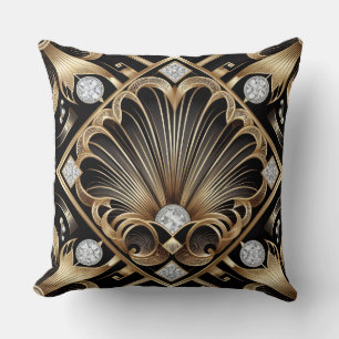 Retro Home Accents Black and Gold Art Deco Throw Pillow