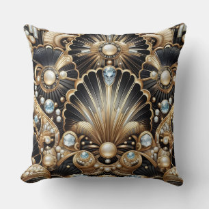 Retro Home Accents Black and Gold Art Deco Throw Pillow