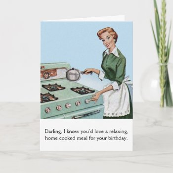 Retro - Home-cooked Meal For Hubby's Birthday  Card by AsTimeGoesBy at Zazzle