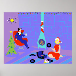 Retro Home for the Holidays Christmas Poster