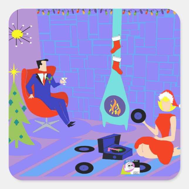 Retro Home for the Holidays Christmas Stickers (Front)