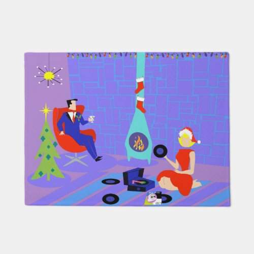 Retro Home for the Holidays Door Mat