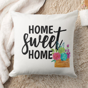 Retro Home Sweet Home Boho Wildflowers Throw Pillow
