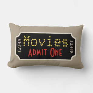 Retro Home Theater Movie Ticket Cinema Pillow