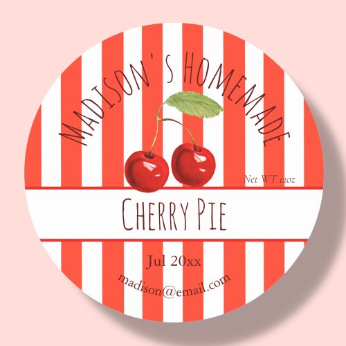 Retro  Homemade Cherry Pie Labels