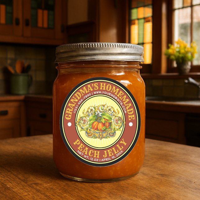 Retro Homemade Peach Jelly Jam Label Template (Creator Uploaded)