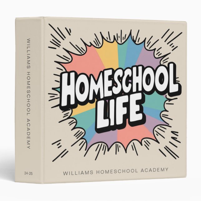 Retro Homeschool Life Organizer Portfolio 3 Ring Binder (Front/Spine)
