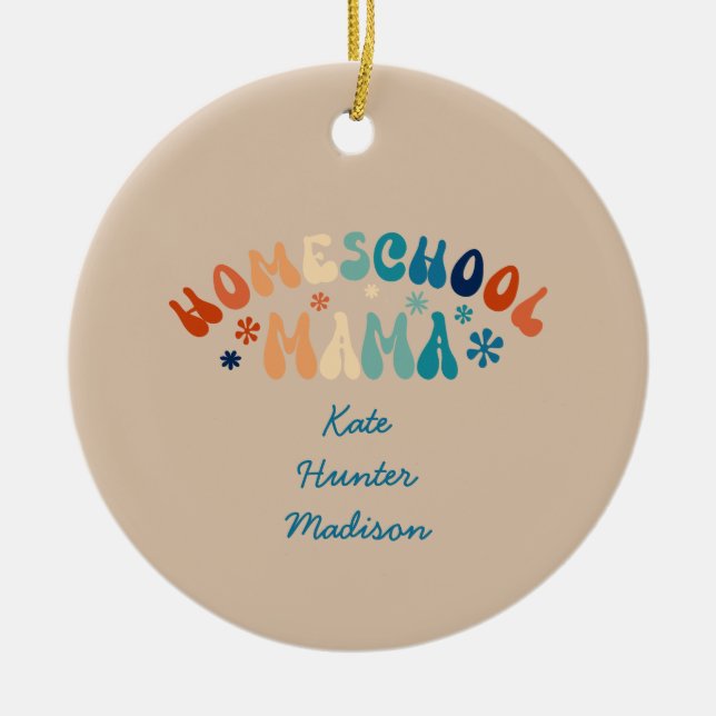 Retro Homeschool Mom Mama Personalized Ceramic Ornament (Front)