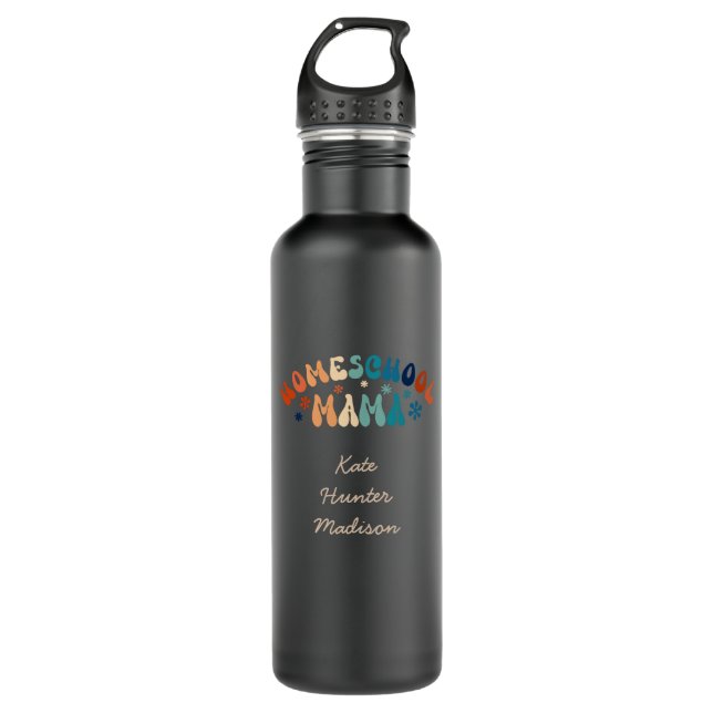 Retro Homeschool Mom Mama Personalized Stainless Steel Water Bottle (Front)