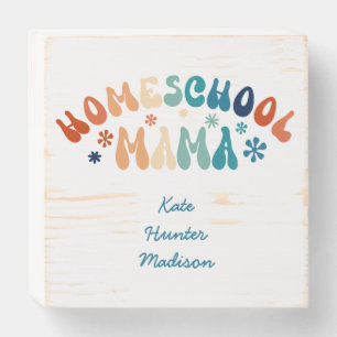 Retro Homeschool Mom Mama Personalized Wooden Box Sign