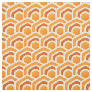 Retro Honeycomb Waves Orange Hexagon Pattern Fabric