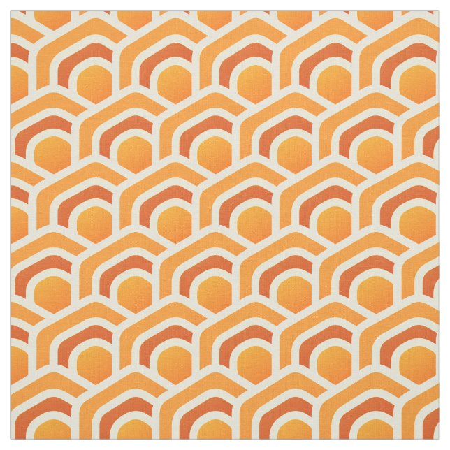 Retro Honeycomb Waves Orange Hexagon Pattern Fabric (Swatch)