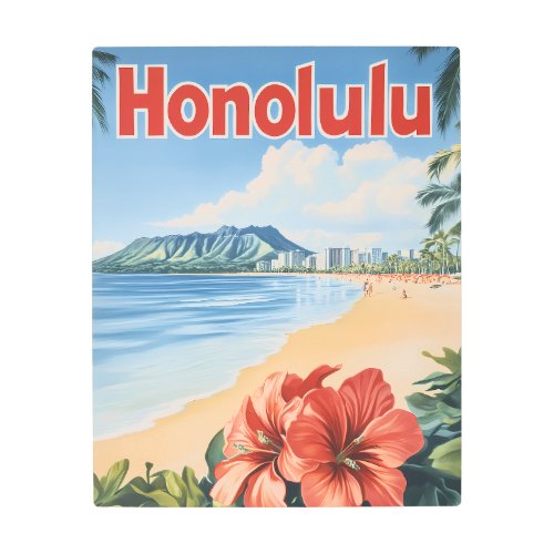 Retro Honolulu Hawaii Travel Poster