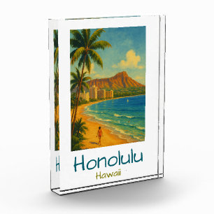 Retro Honolulu Hawaii Waikiki Beach Photo Block