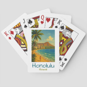Retro Honolulu Hawaii Waikiki Beach Poker Cards