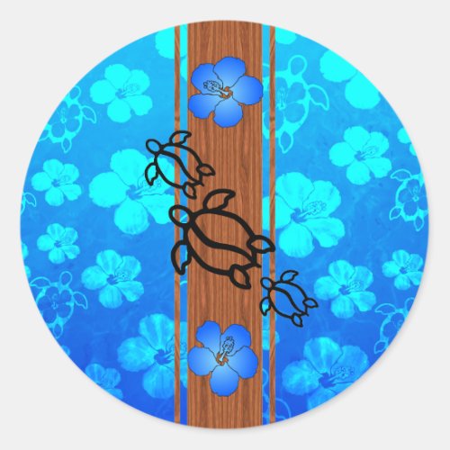 Retro Honu Surfboard Classic Round Sticker